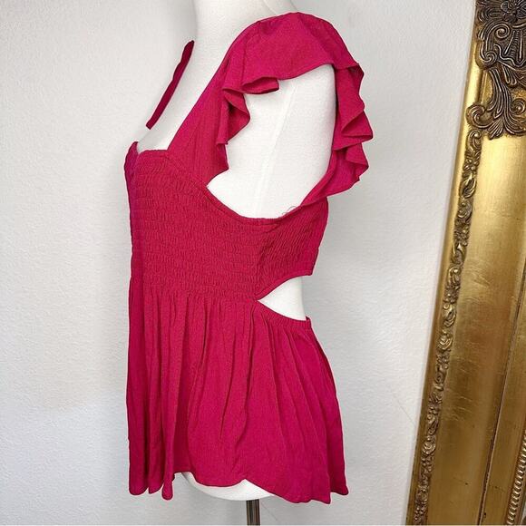 NWT Express Flowy Ruffle Short Sleeve Open Back Smocked Blouse Red Size L $49.90 - Picture 7 of 10